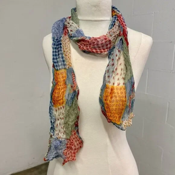 Vintage sheer floral gingham patchwork patterned scarf - Picture 1 of 3